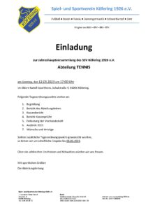 Jahreshauptversammlung TENNIS 2023