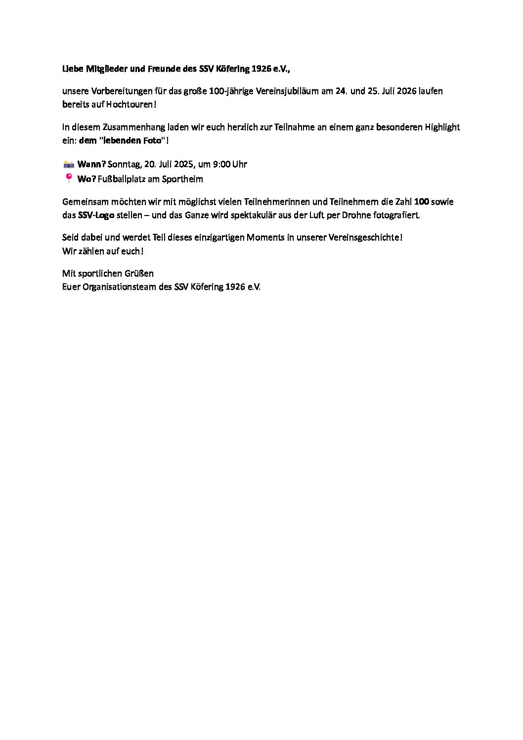 Lebendes Foto zum 100-jährigem Vereinsfest
