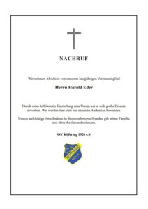 Mehr über den Artikel erfahren Nachruf Harald Eder