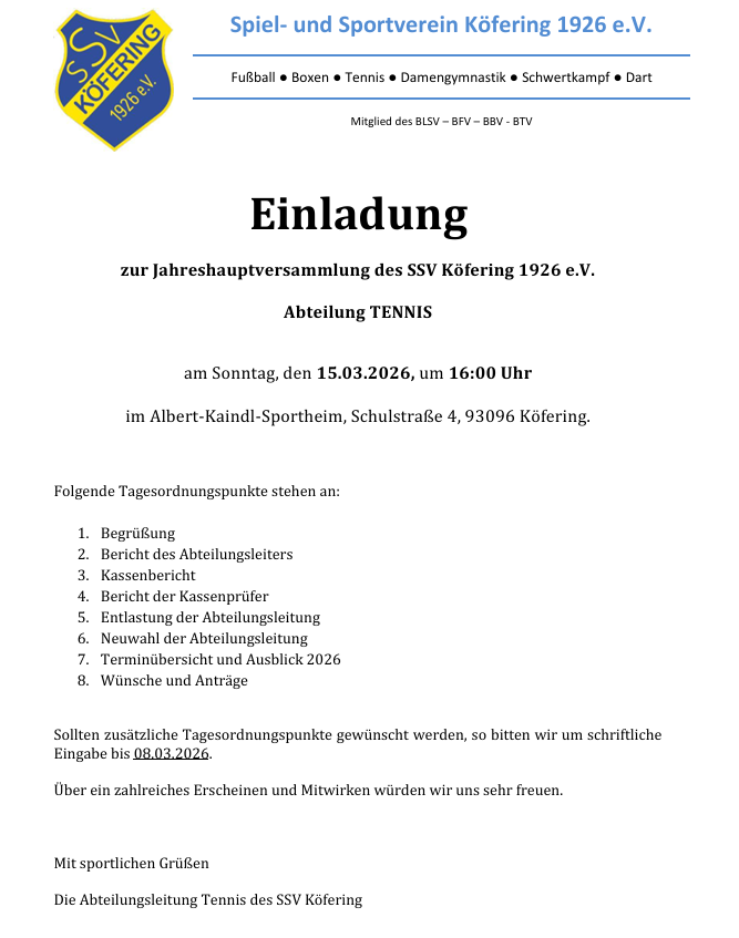 Du betrachtest gerade Jahreshauptversammlung 2026 – Abteilung Tennis