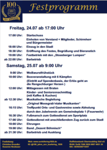 Mehr über den Artikel erfahren 100 Jahre SSV Köfering – Festprogramm