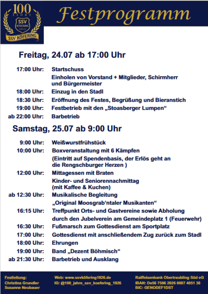 100 Jahre SSV Köfering – Festprogramm