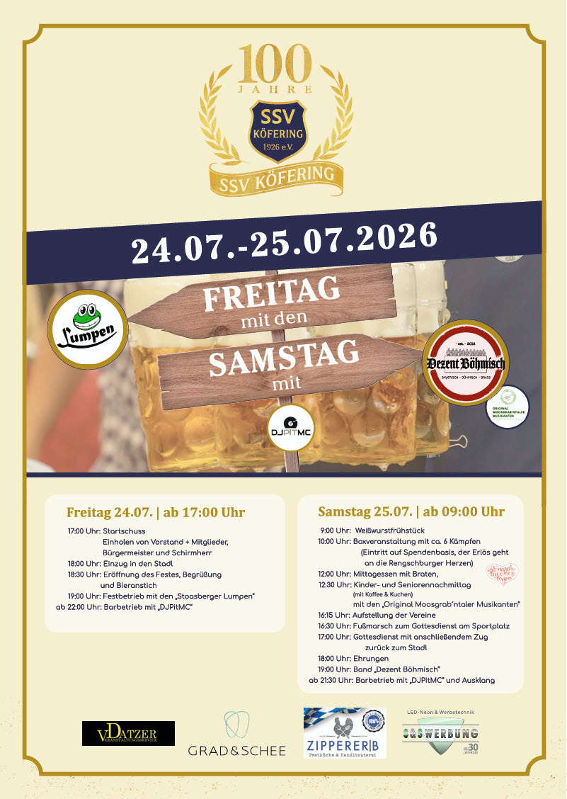 Du betrachtest gerade 100 Jahre SSV Köfering – Festprogramm
